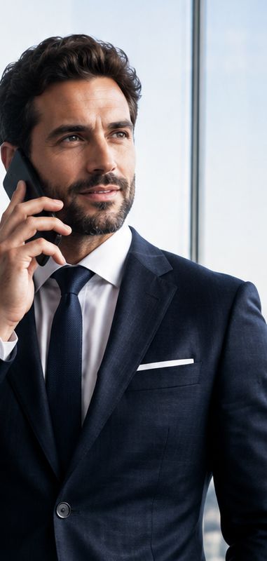 Un ejecutivo conversa por teléfono junto a una ventana